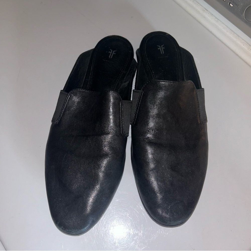 Frye Black Leather Mule Loafer Slip-Ons